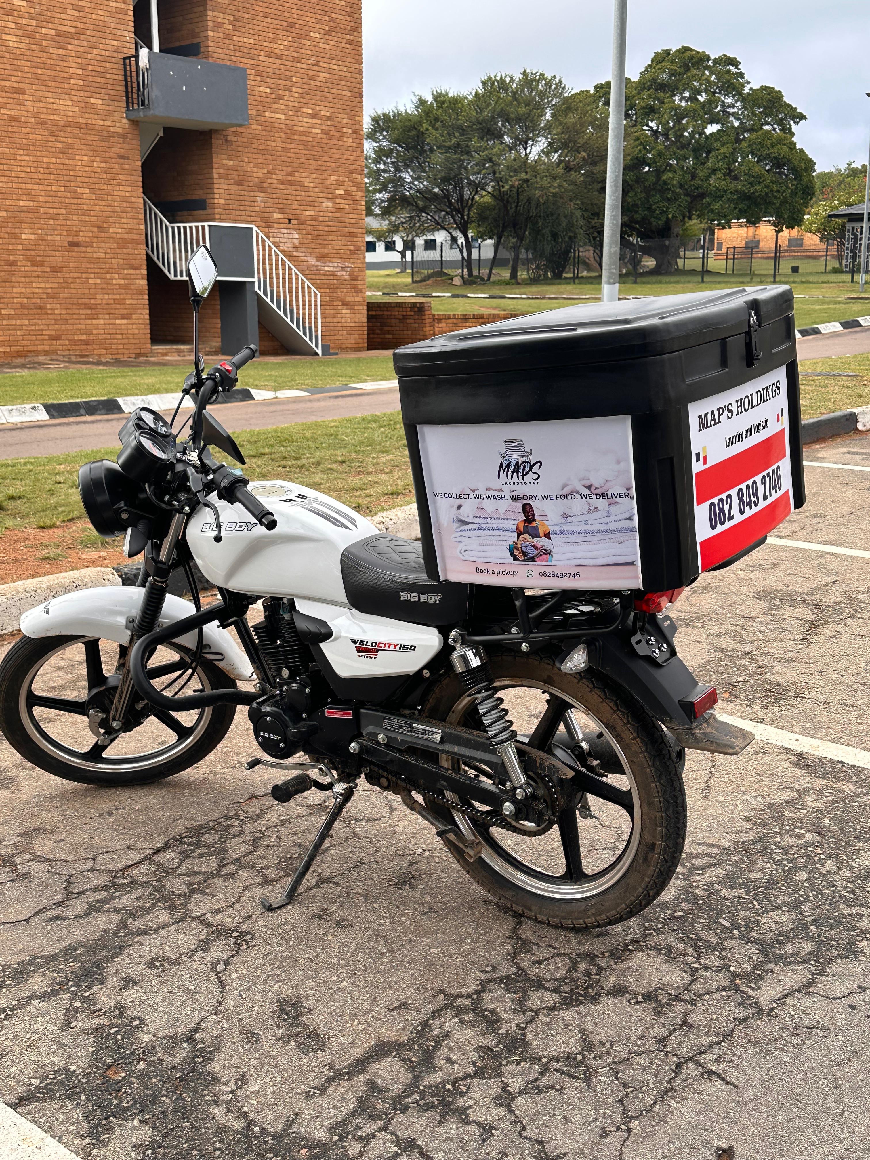 Maps Holdings collect and deliver motorbike - we collect, we wash, we dry, we fold, we deliver
